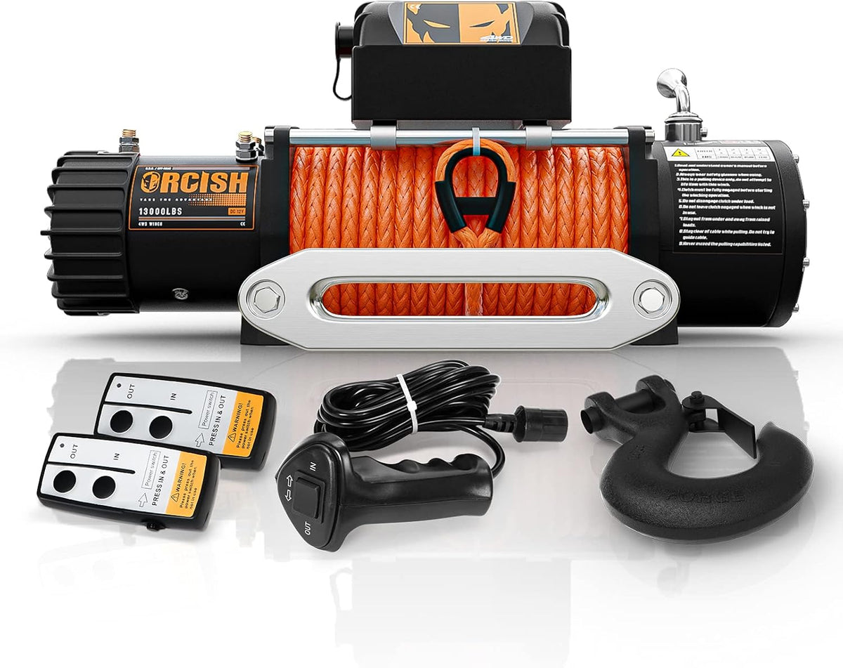12V 13000-lb Load Capacity Electric Truck Winch Kit Synthetic Rope Waterproof Off Road Winch B400882