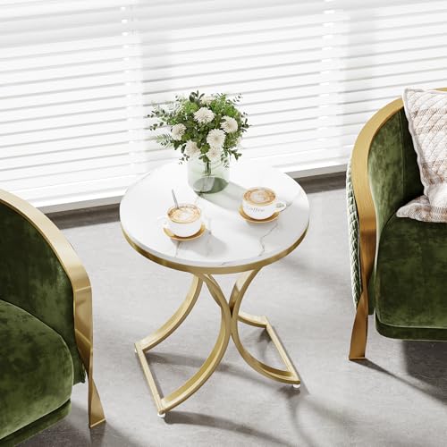 Round Faux Marble Top Gold Metal Legs Side Table S4452