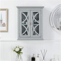 Grey Wooden Wall Storage Cabinet with Double Doors, Pack of 2 D774