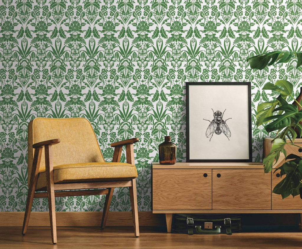 Botanical Damask Wallpaper Green S91036