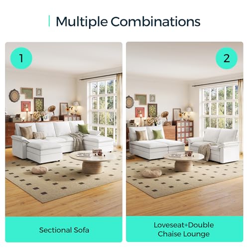 Beige Chenille U Shaped Modular Sectional Sofa with Chaise C499