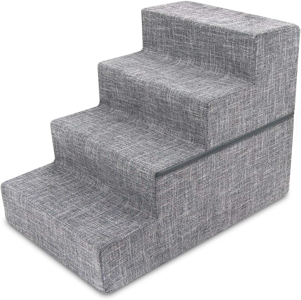 Ash Gray Linen 3-Steps Pet Stairs Pack of 2 D152035