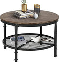 Small Round Coffee Table with Rustic Wood Top & Metal Legs & 2-Tier Grey B184975