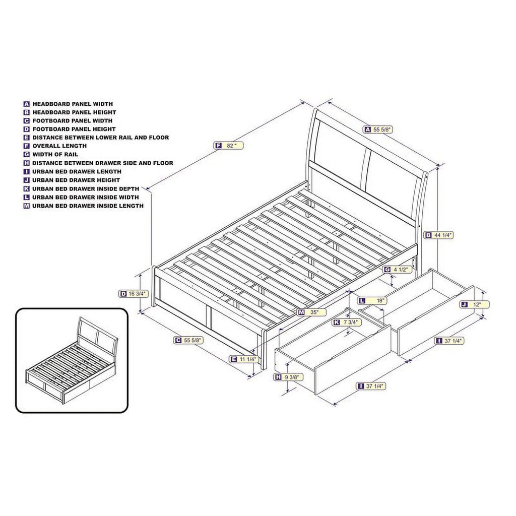 White Solid Wood Full Storage Platform Bed U825298