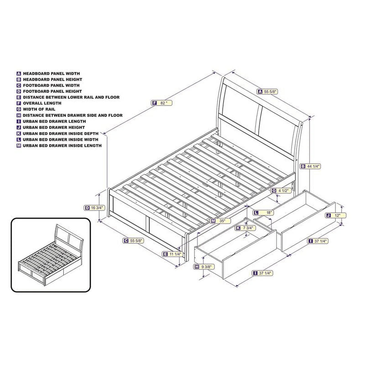 White Solid Wood Full Storage Platform Bed U825298