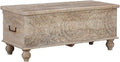 Beige Carved Wood Storage Bench with Hinge Top G516371