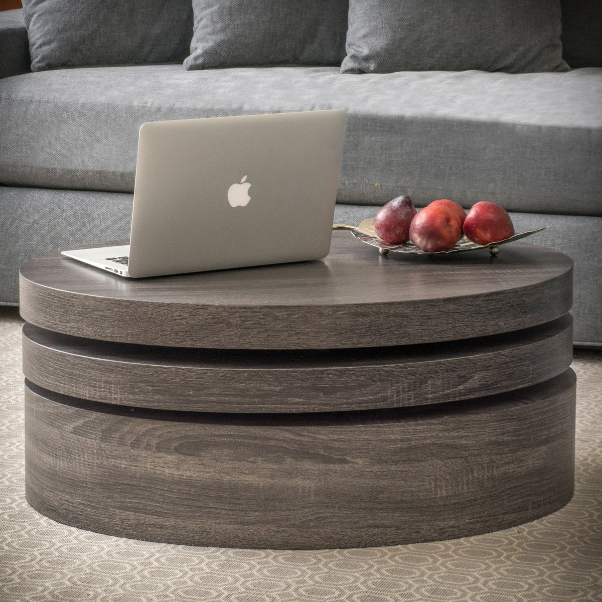 Oval Rotating Wood Coffee Table E534