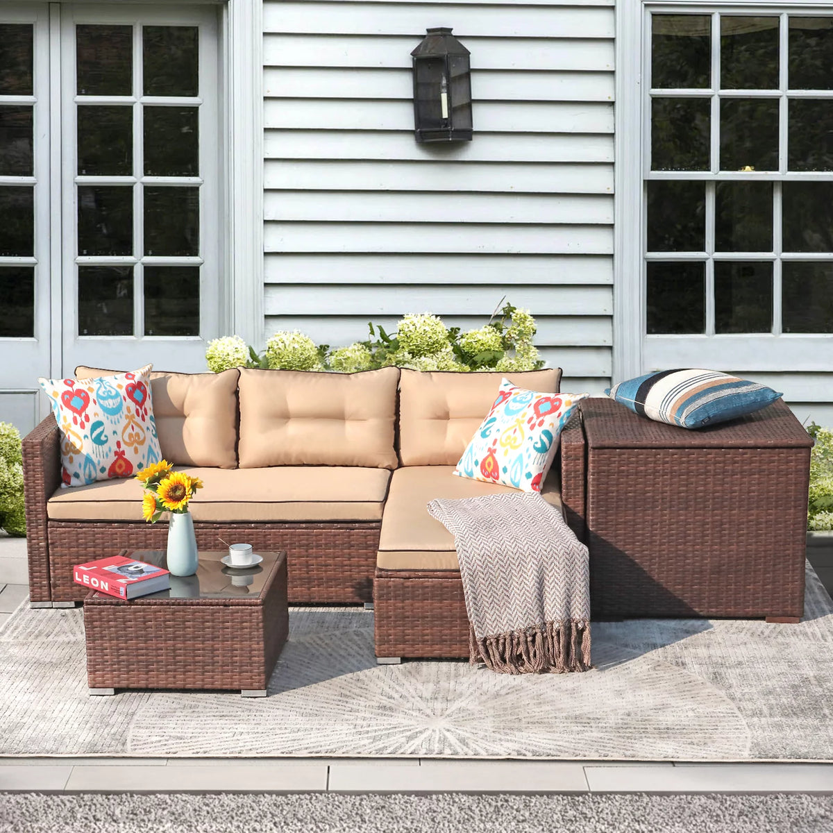 Brown Wicker Patio Sofa Set with Coffee Table V39744