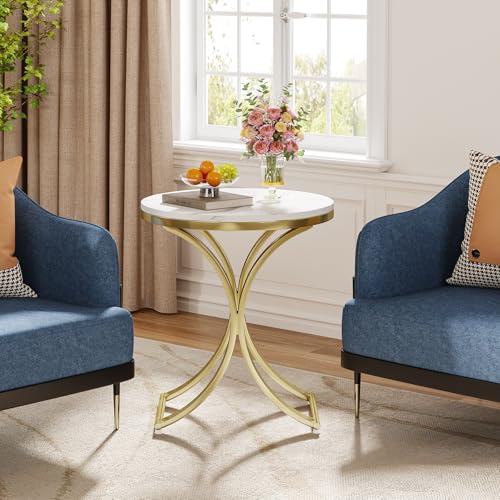 Round Faux Marble Top Gold Metal Legs Side Table S4452