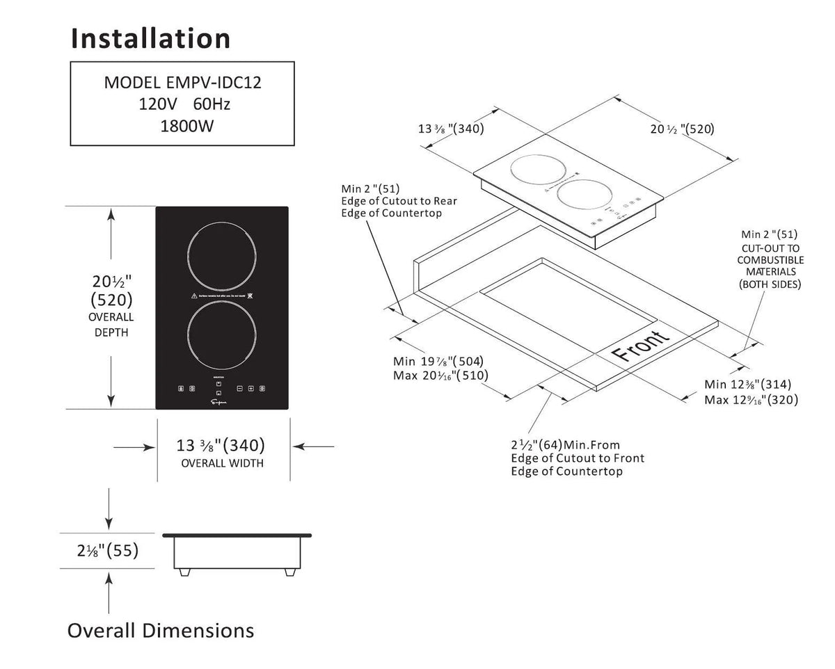 Black 12 Inch Electric Induction Cooktop G448060