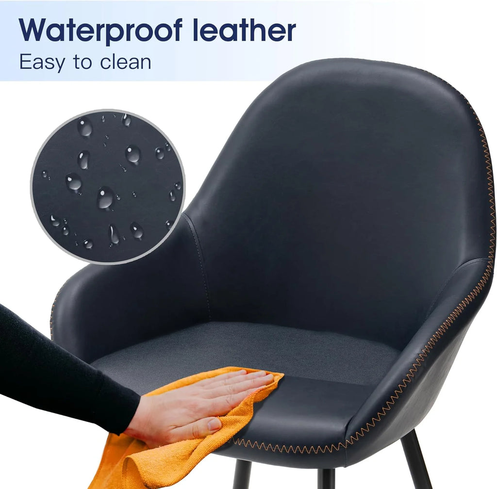 Mid-Century Dining Chairs Set of 2 Leatherette Metal Legs Navy Blue V271462