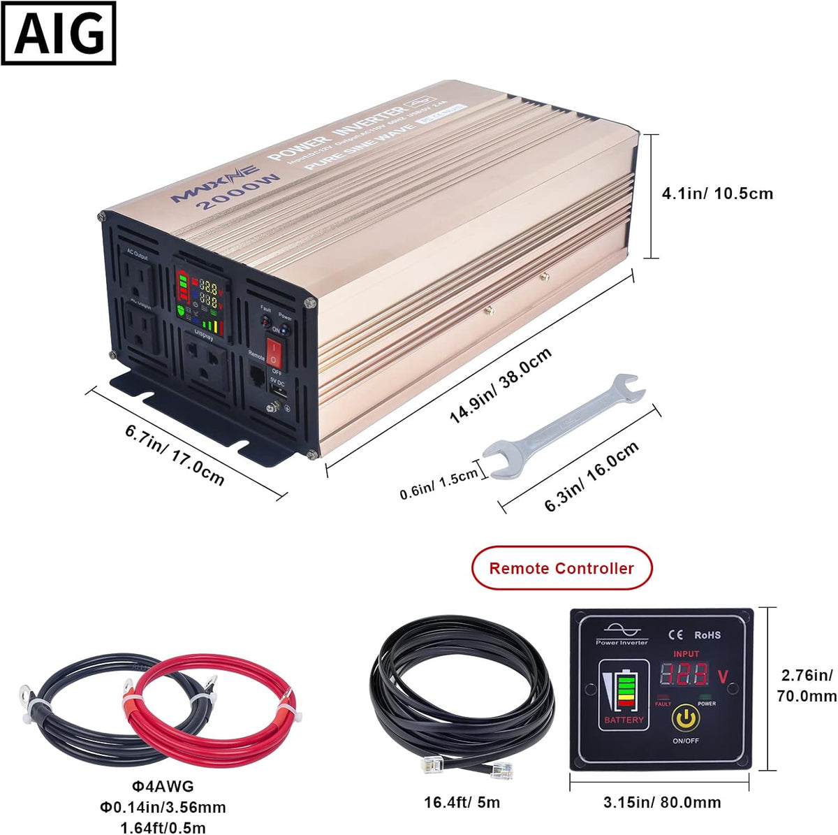2000 Watts Pure Sine Wave Power Inverter with LCD Display V976