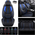 Black Blue Leather 5 Seats Full Set Waterproof Car Seat Covers I807