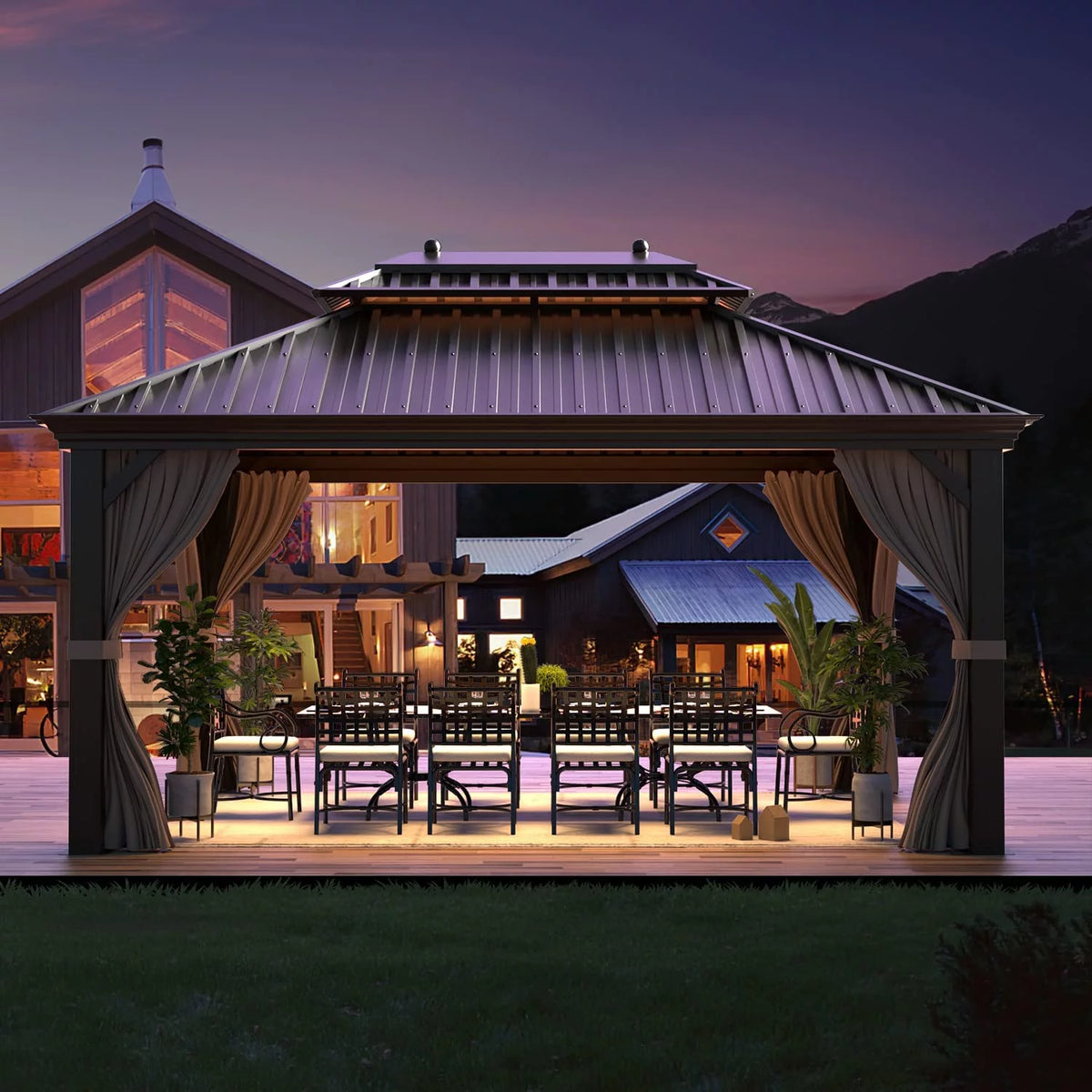 12 ft x 16 ft Brown Steel Hardtop Gazebo T69781