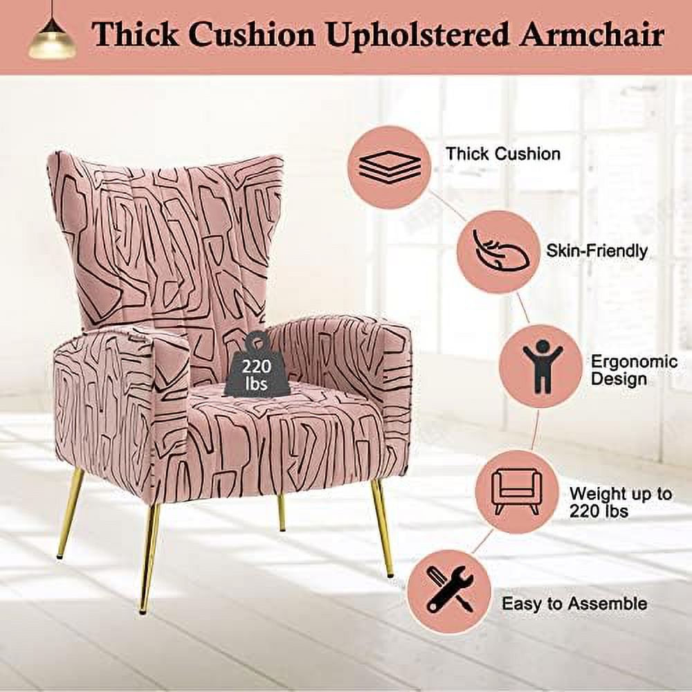 Navy Velvet Wingback Accent Chair with Metal Gold Legs S449654