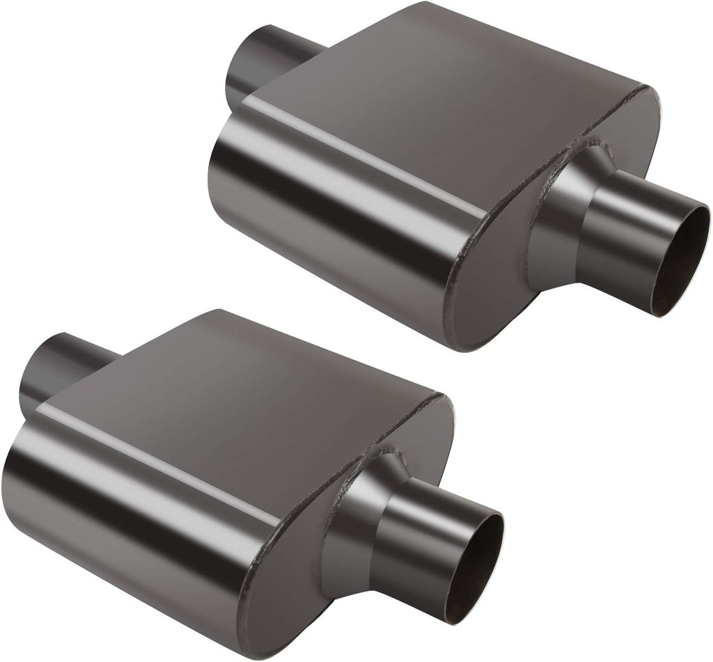 Pair of Single Chamber Performance Race Muffler 3" Center Universal Steel Muffler Pack of 2 B510039