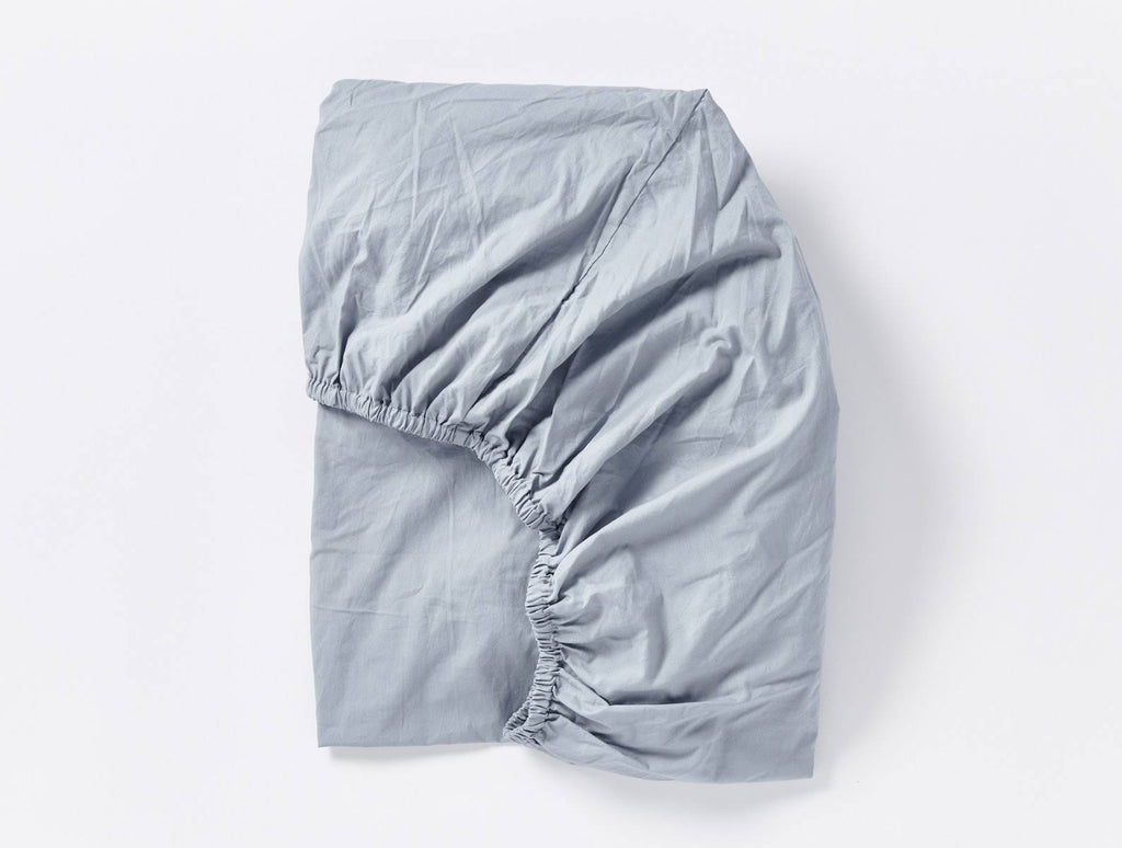 Organic Crinkled Percale Fitted Sheet Twin Steel Blue G9973