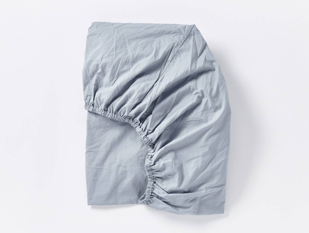 Organic Crinkled Percale Fitted Sheet Twin Steel Blue G9973