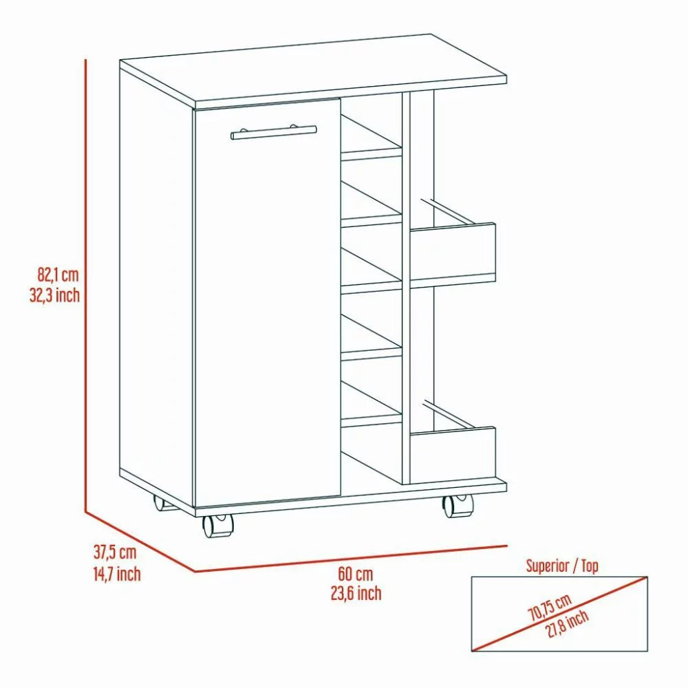 Bar Cart with Four Casters Dark Walnut Finish F16888