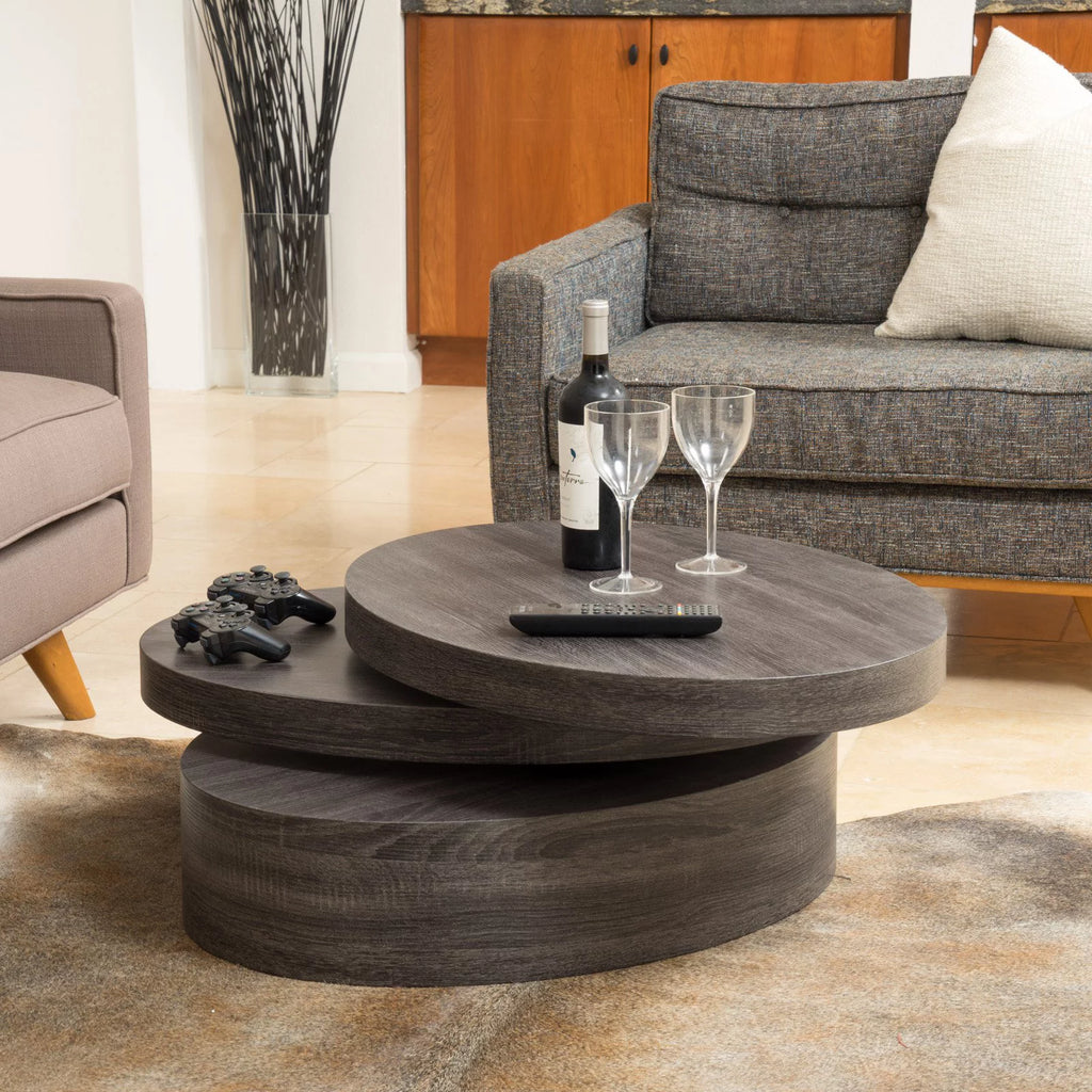 Oval Rotating Wood Coffee Table E534
