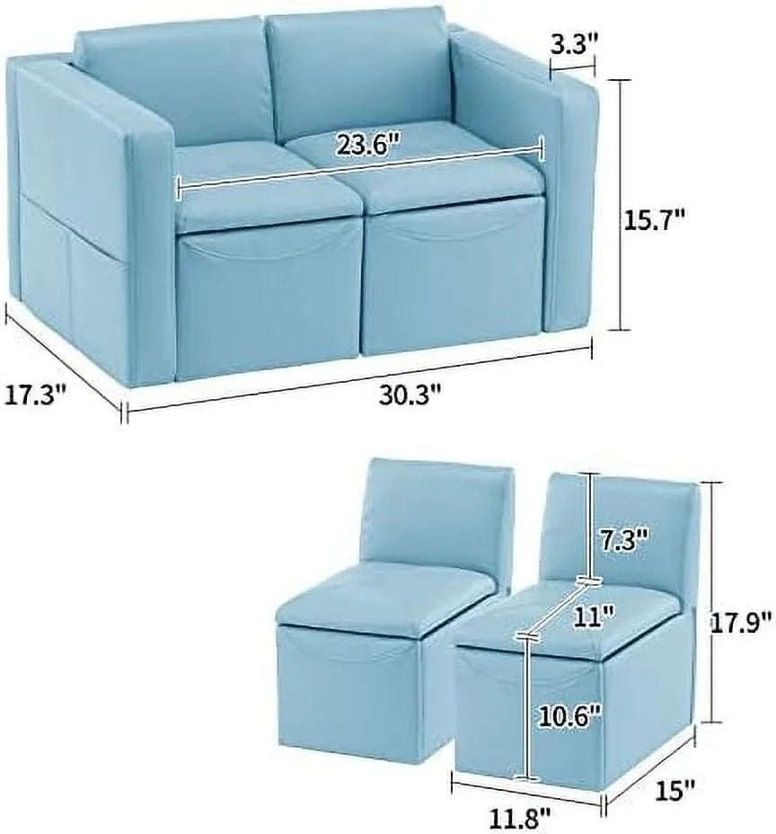 Kids 2-in-1 Sofa Convert to Table & 2 Chairs Leather Surface O687240