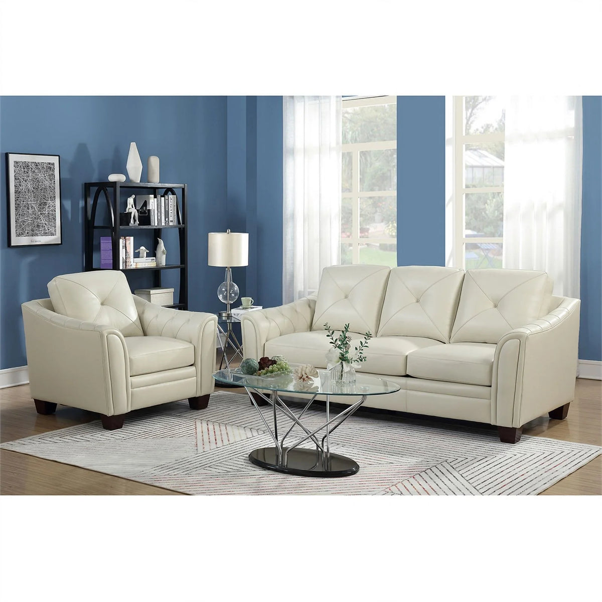 Tufted Leather Sofa In Ivory V585