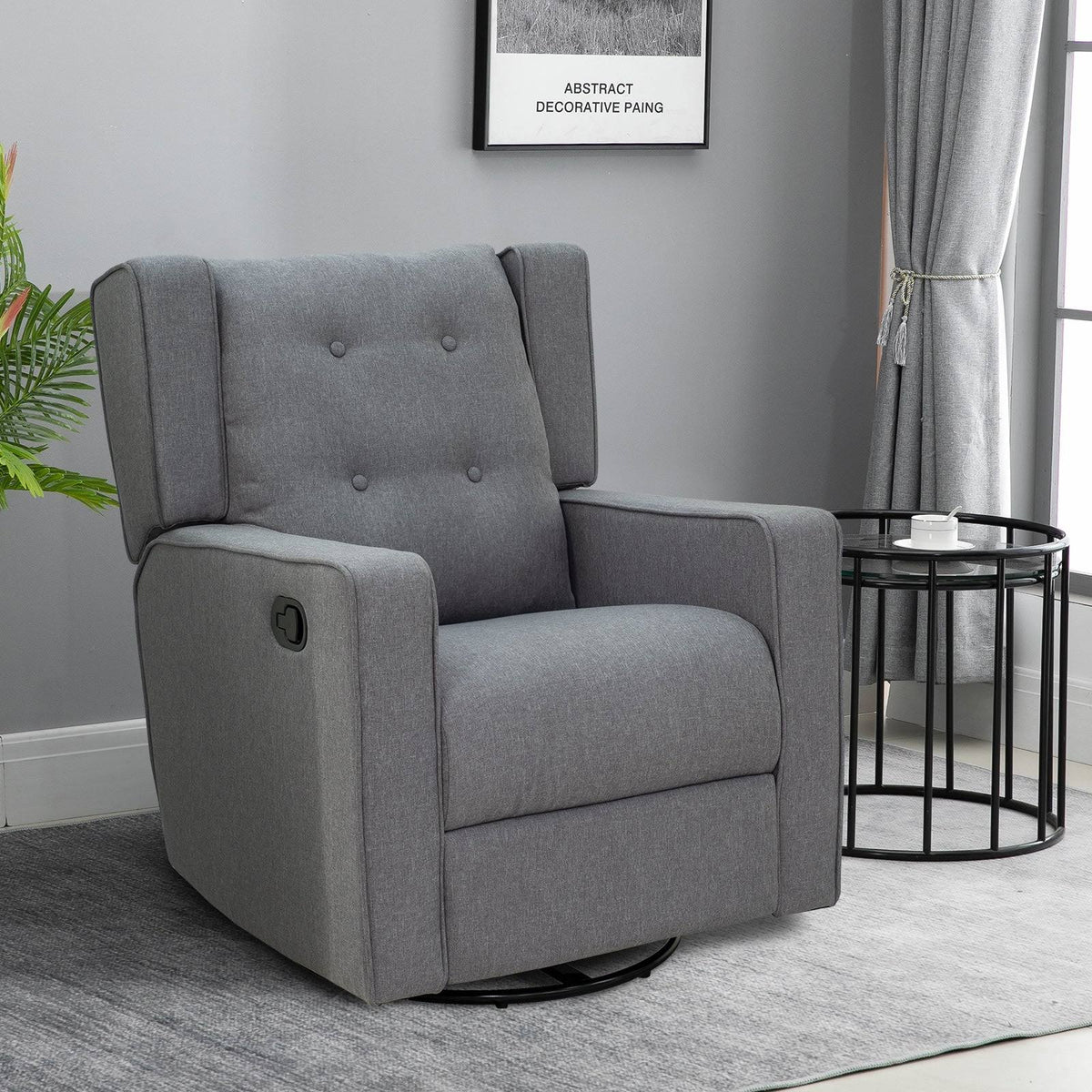 Grey Linen Swivel Gliding Recliner Sofa Chair T930908