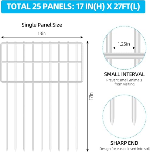 25 Panels 17in x 27ft Rustproof Metal Garden Fencing Animal Barrier C3156