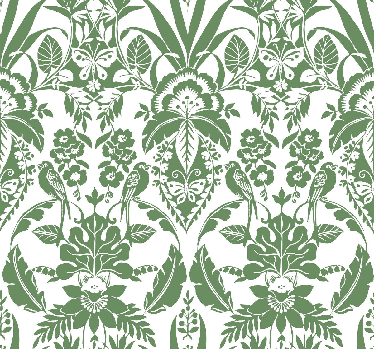 Botanical Damask Wallpaper Green S91036