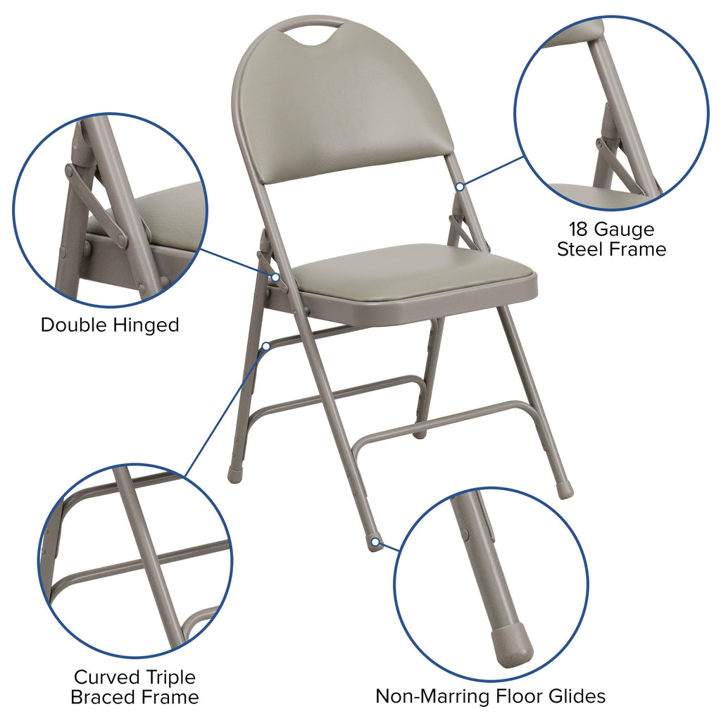 4 Pack Extra Large Triple Braced Folding Chair Gray Vinyl C367128