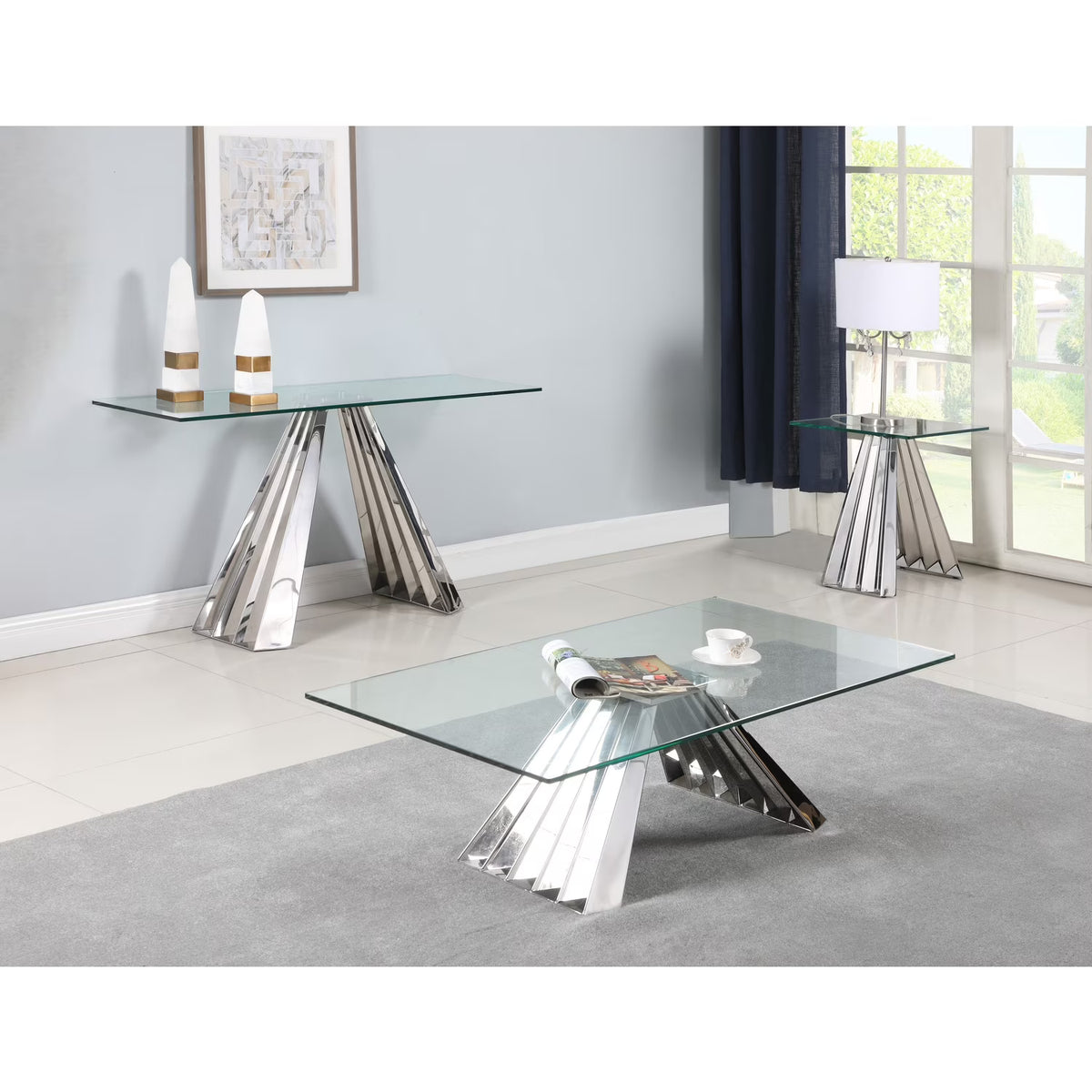 Glass Sofa Table with Flare Pyramid Base Q89601