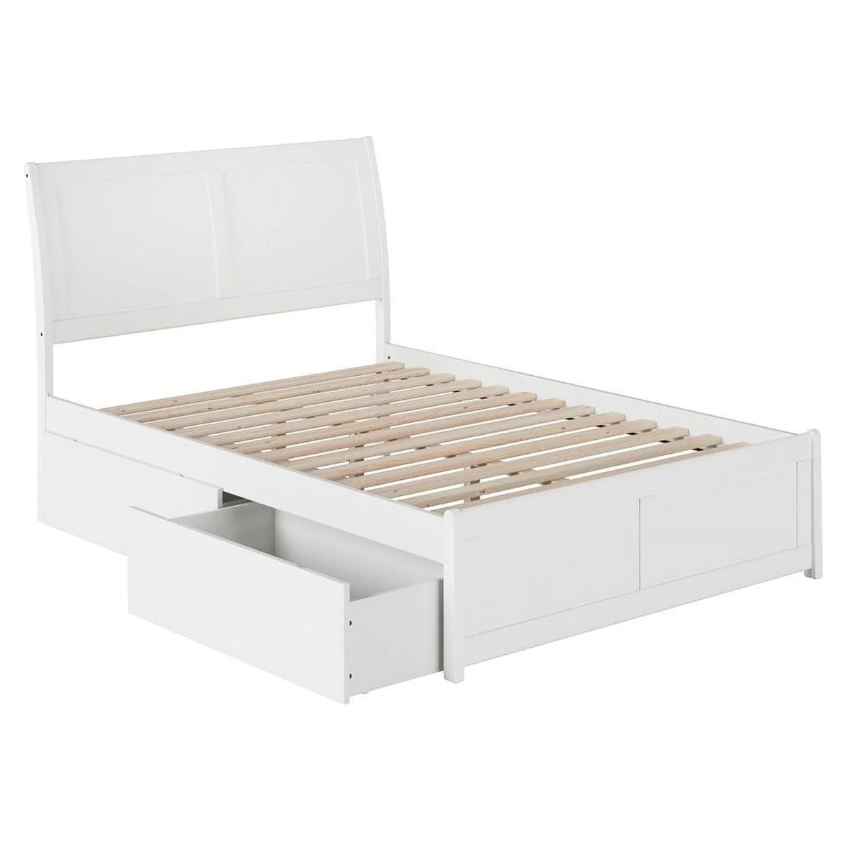 White Solid Wood Full Storage Platform Bed U825298