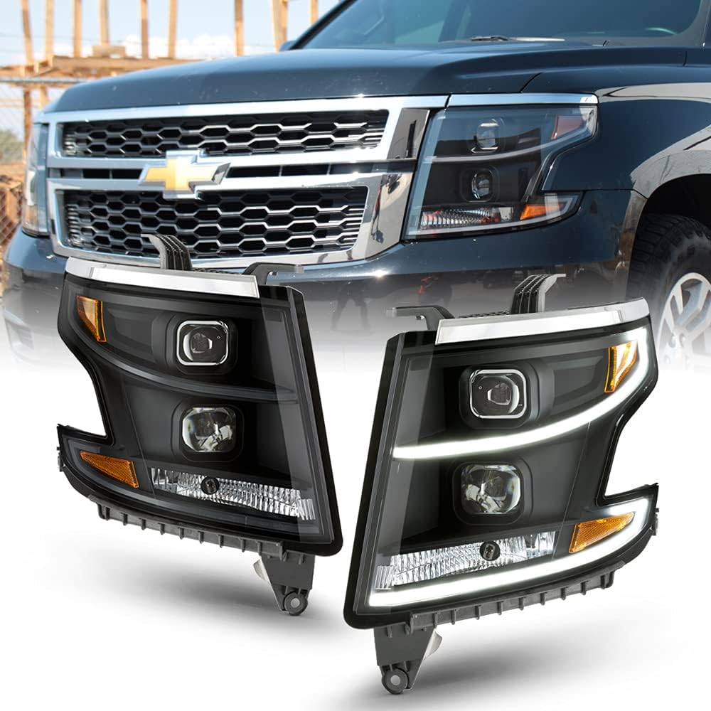 Black Housing Smoked Lens LED Tube Dual Projector Headlights G92478