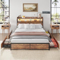 Queen Metal Platform Bed Frame with 4 Drawers and 2-Tier Headboard W515