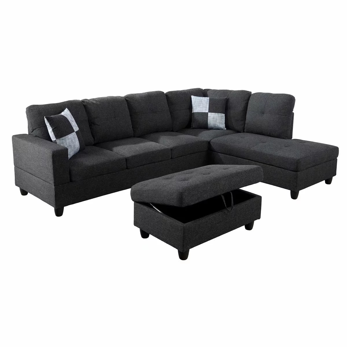 Black Grey 3PC Linen Sectional Sofa Set M673241