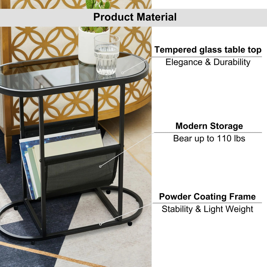 Glass Oval Side Tables with Storage N65554