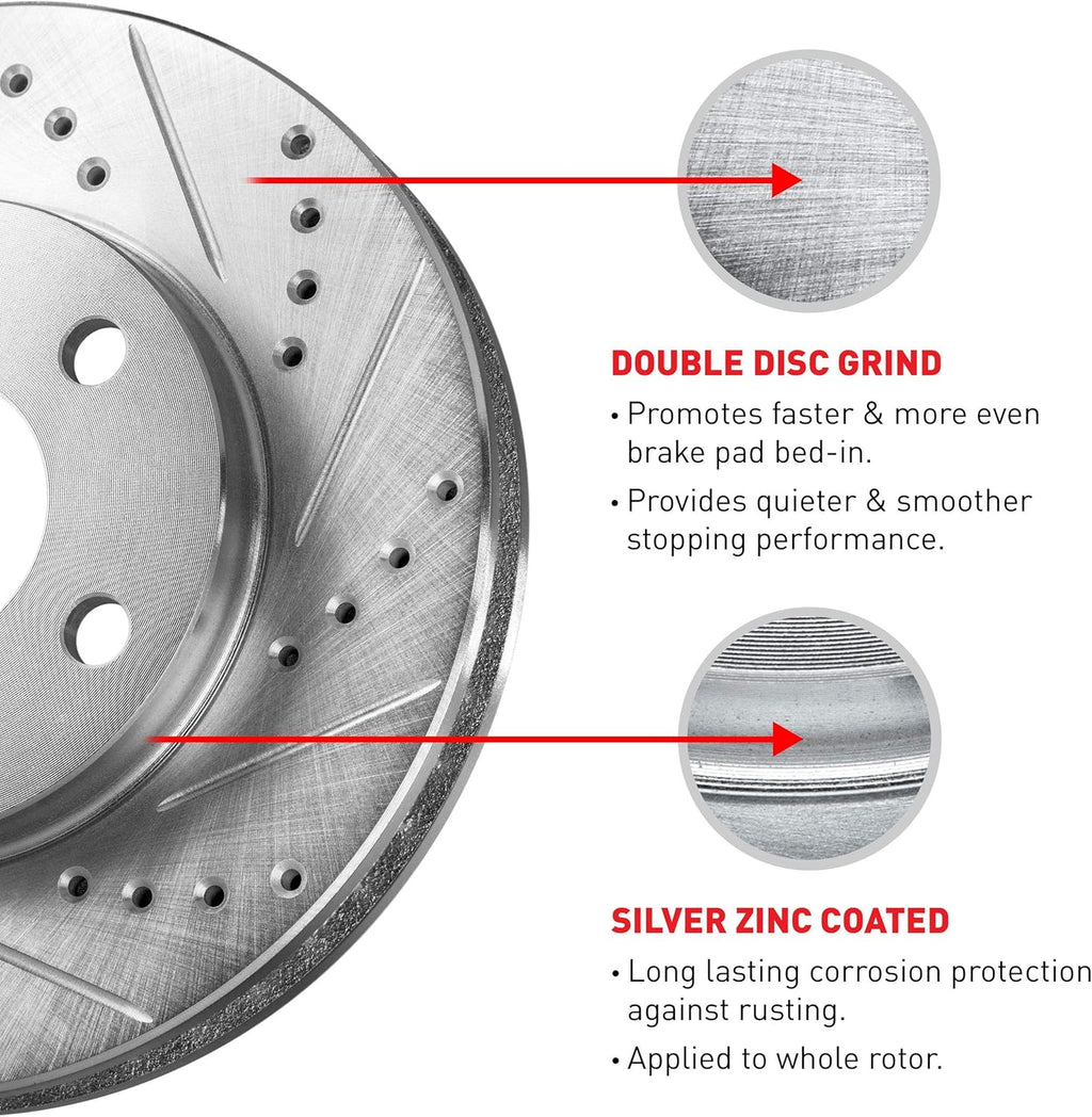 Rear Drilled and Slotted Brake Rotors with Ceramic Brake Pads and Hardware Kit U53583