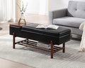 Green Leather Upholstered Ottoman Bench with Wood Shoe Rack B637905