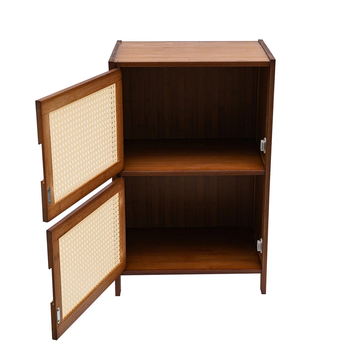 Dark Brown Rattan Nightstand with Door Drawer N741579