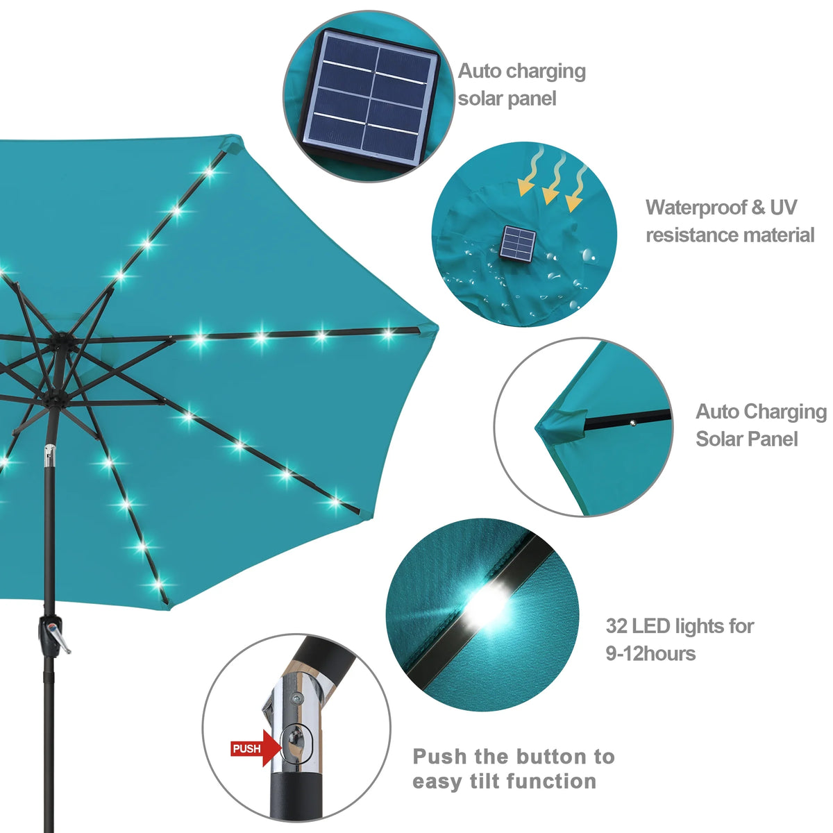 Turquoise Patio Solar Umbrella with Tilt and Crank G8785