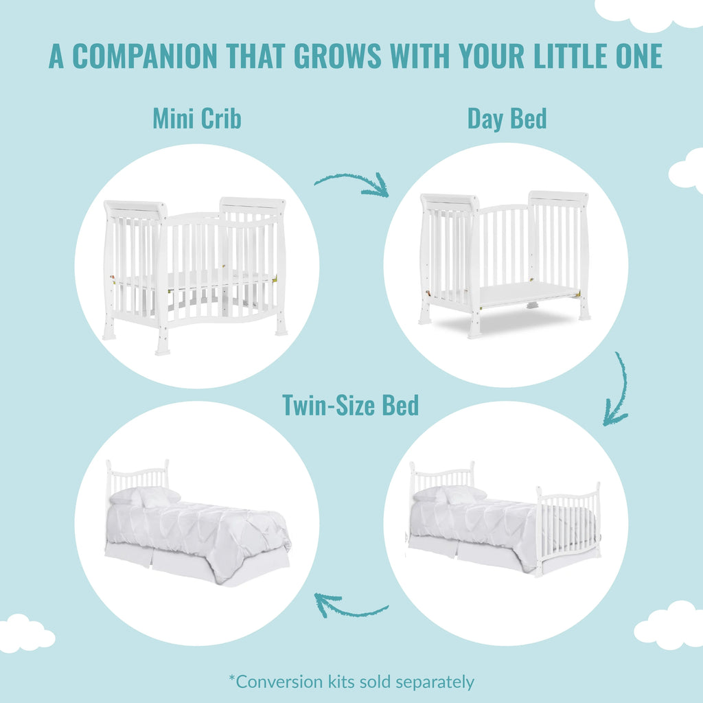 White 4-in-1 Convertible Mini Crib A7517