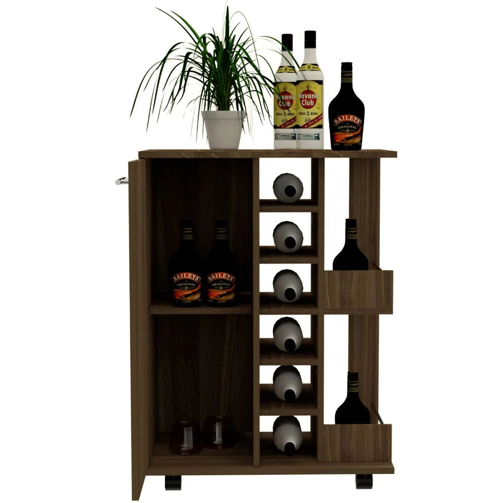 Bar Cart with Four Casters Dark Walnut Finish F16888
