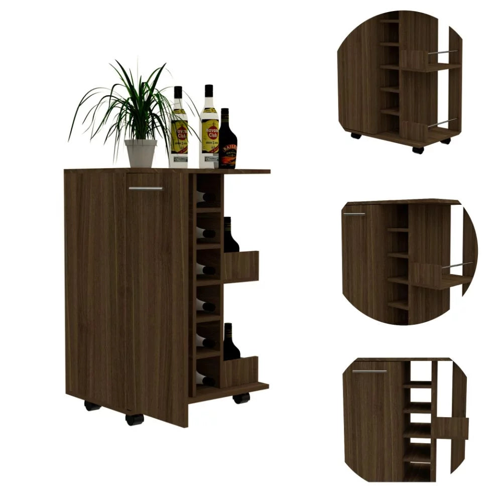 Bar Cart with Four Casters Dark Walnut Finish F16888