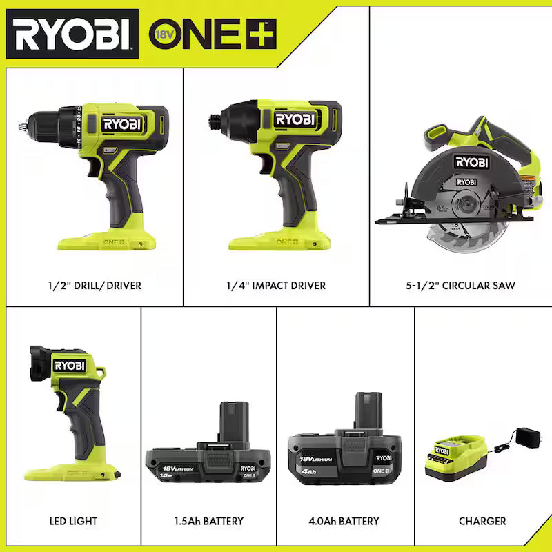 18V Cordless 4-Tool Combo Kit with Battery and Charger U9872