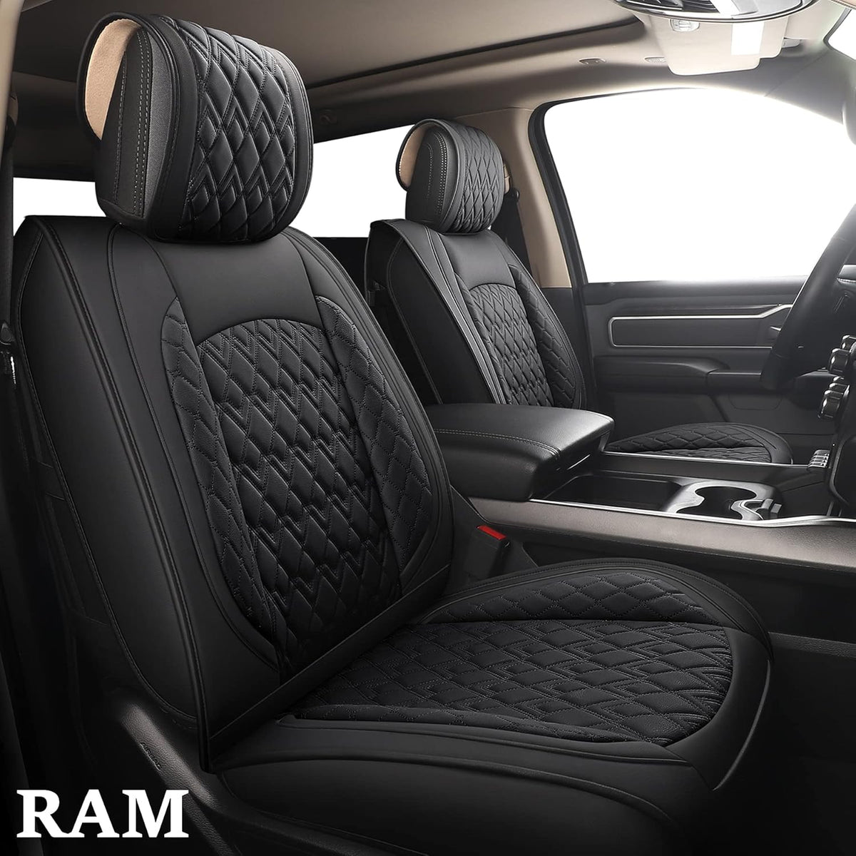Black-Grey Waterproof Synthetic Leather Seat Covers (5 PCS Full Set) E15894