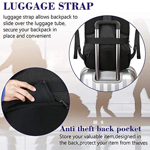 Extra Large Anti Theft USB Travel Laptop Backpack, Black L57992