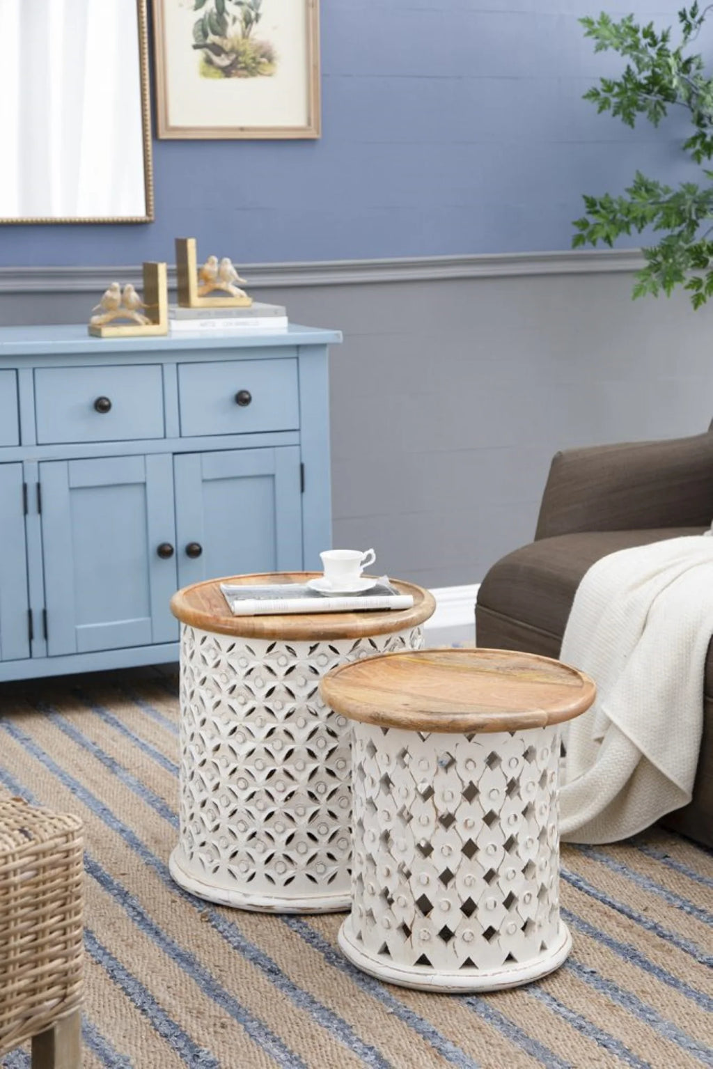 White and Brown Wooden Side Tables 2ct R7833