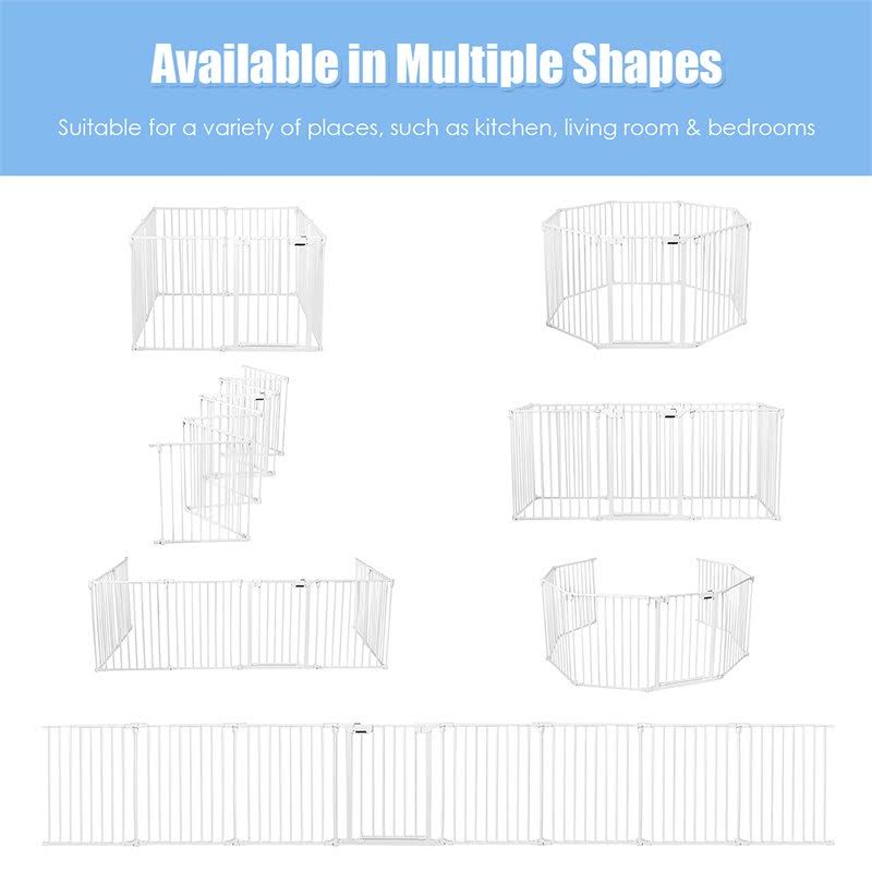 8 Panel Metal Gate Baby Pet Fence Playpen Barrier White F186