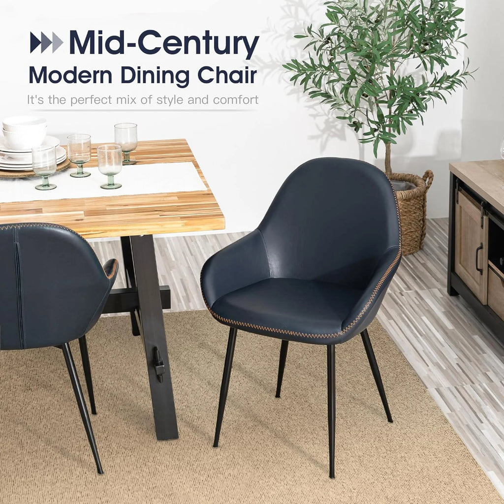 Mid-Century Dining Chairs Set of 2 Leatherette Metal Legs Navy Blue V271462
