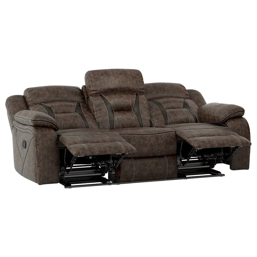 Dark Brown Microfiber Double Reclining Sofa Y923